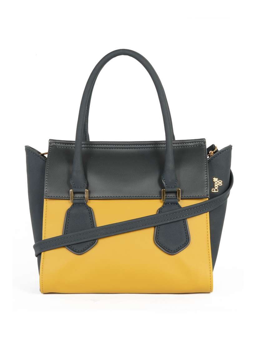 yellow color block regular handbag