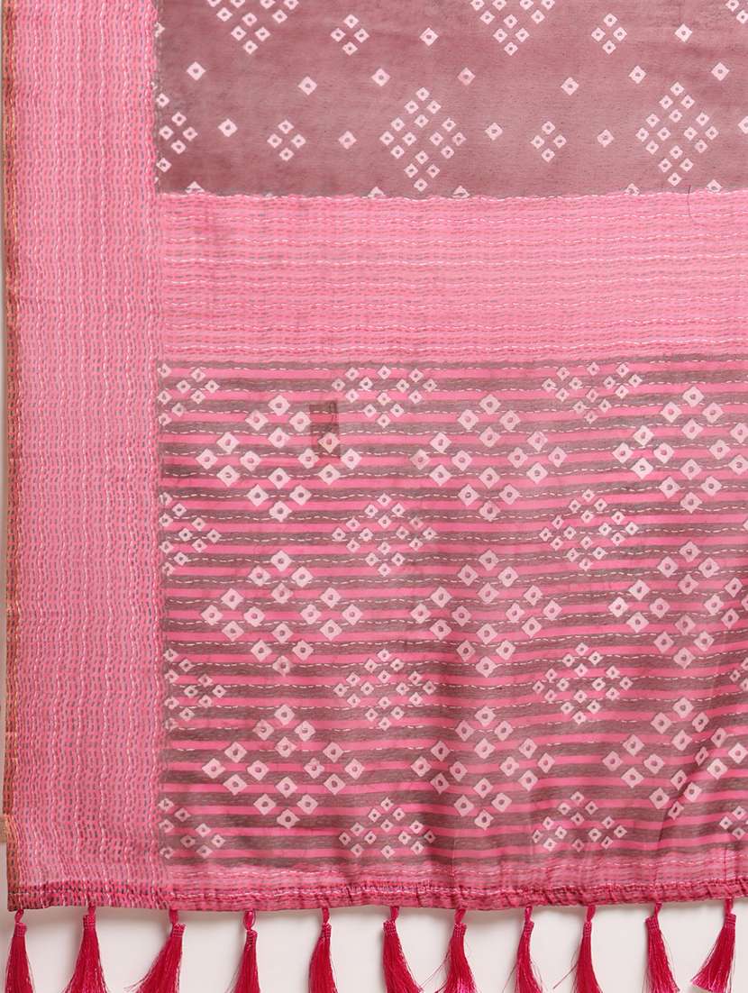 women's bandhani brown colored saree with blouse - 18460299 -  Standard Image - 5