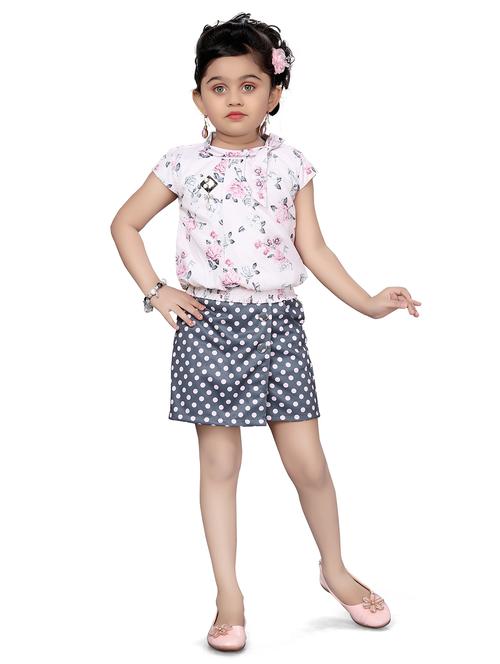 girls white floral top & polka dot skirt - 18460421 - Standard Image - 0