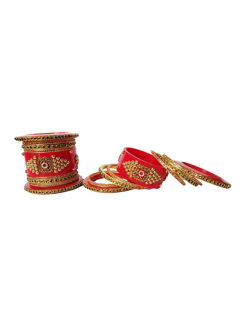 red designer chuda set for women - 18460524 - Standard Image - 3
