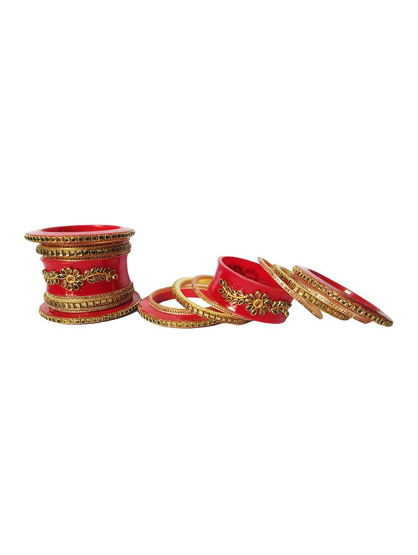red designer chuda set for women - 18460527 - Standard Image - 3