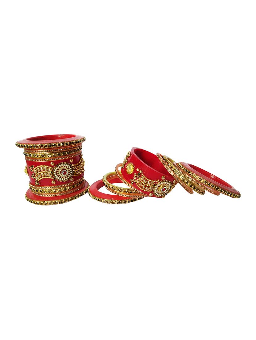 red designer chuda set for women - 18460529 - Standard Image - 3