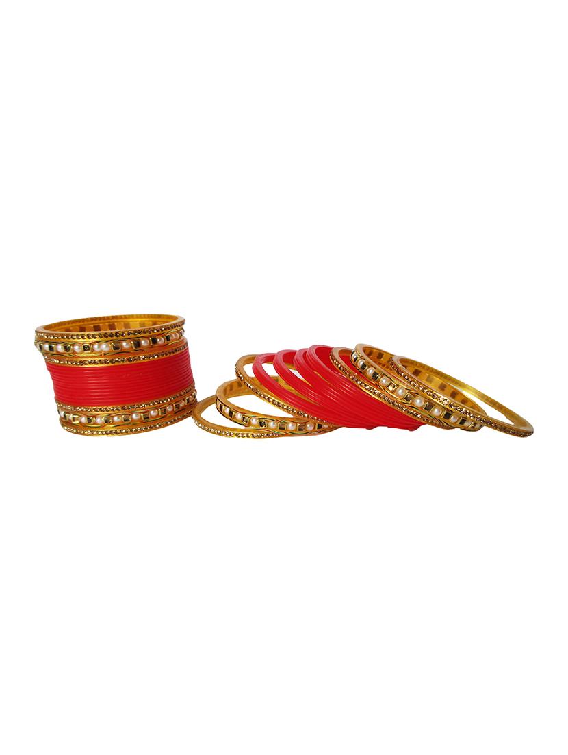 red designer chuda set for women - 18460531 - Standard Image - 3