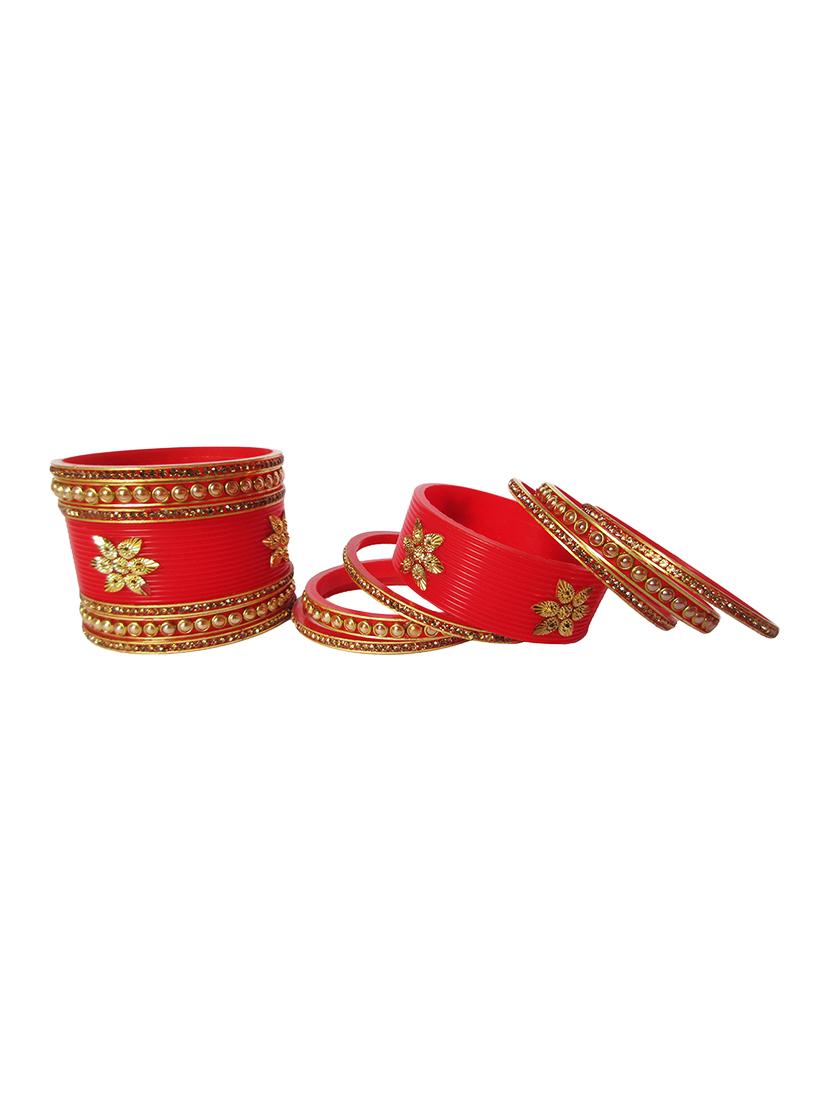 red designer chuda set for women - 18460533 - Standard Image - 3