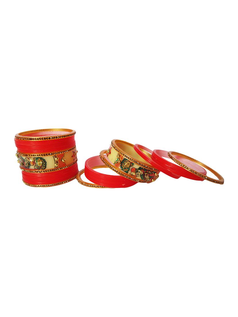 red designer chuda set for women/girls - 18460536 - Standard Image - 3