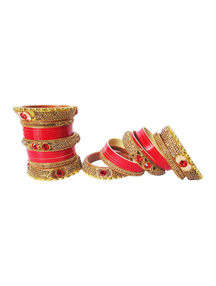 red designer chuda set for women/girls - 18460550 - Standard Image - 3