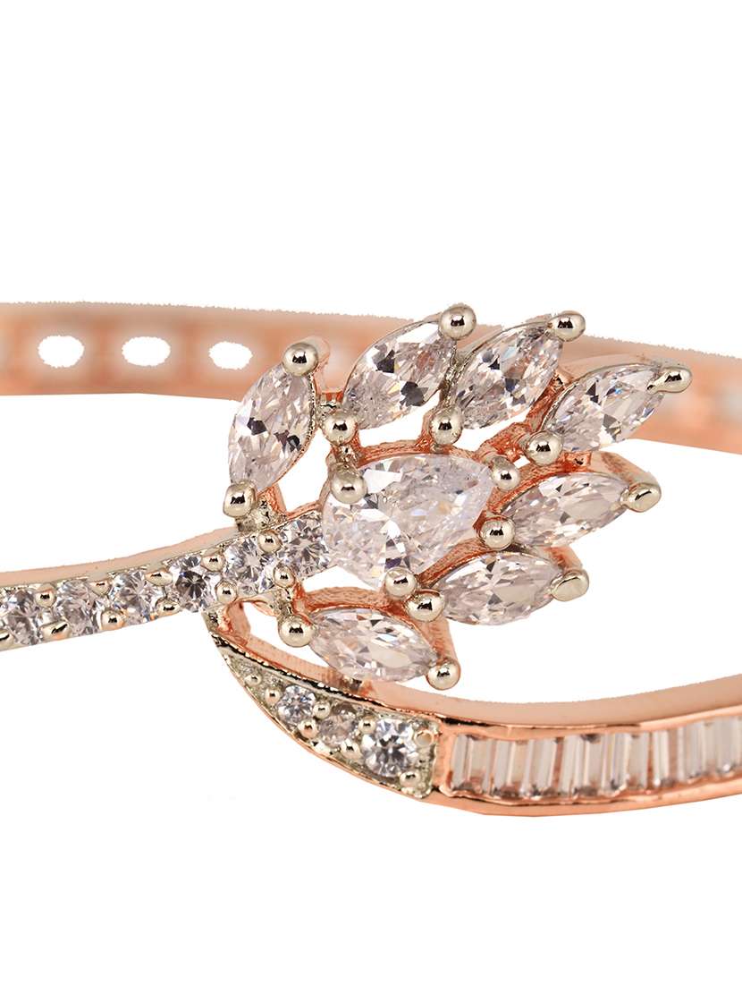 rose gold plated ad studded floral minimal kada bracelet - 18461628 -  Standard Image - 5