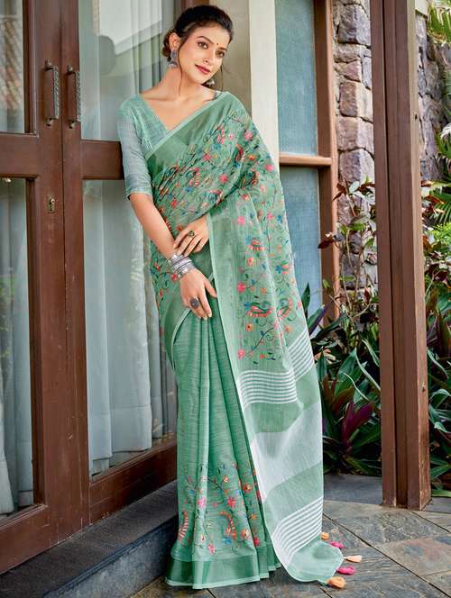 women's embroidered saree with blouse - 18461900 - Standard Image - 0
