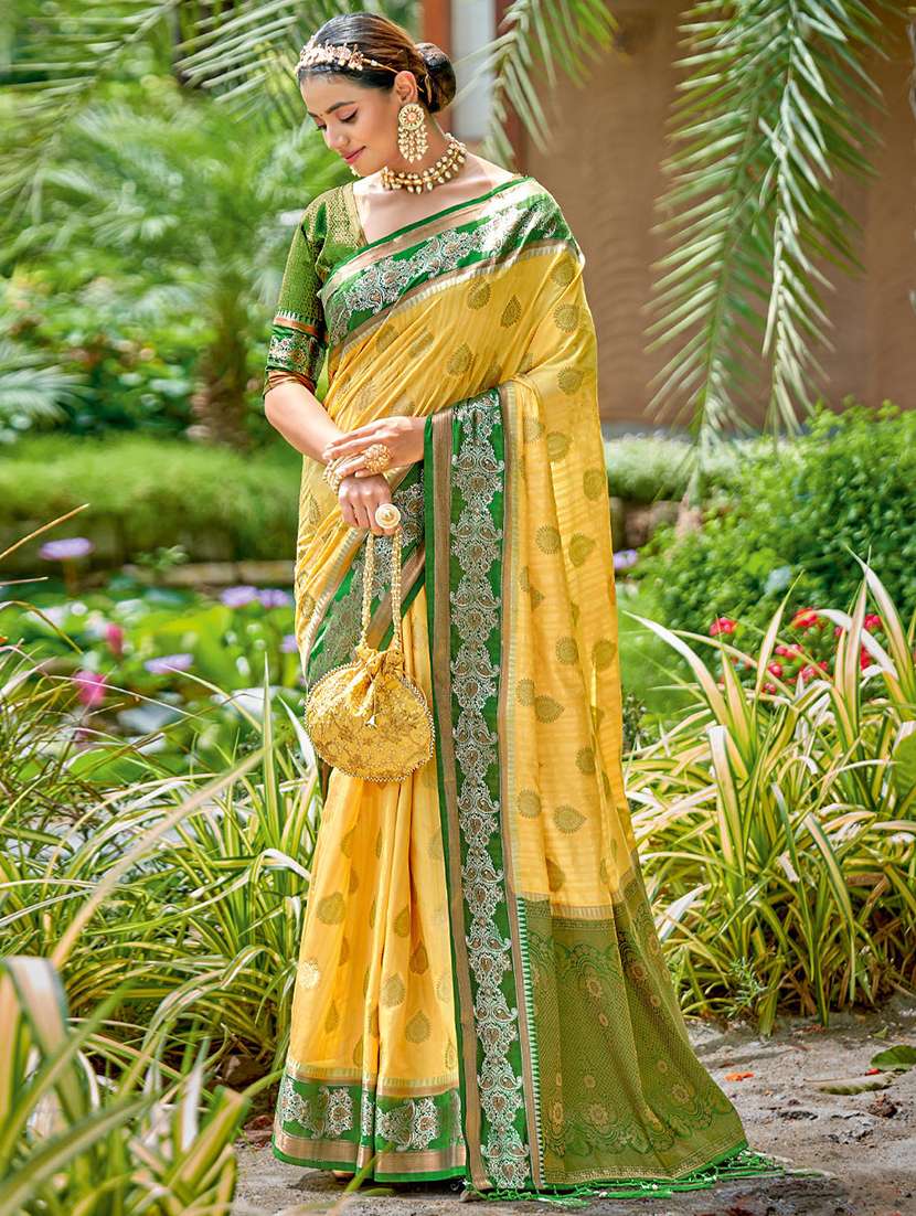 women's self design yellow colored saree