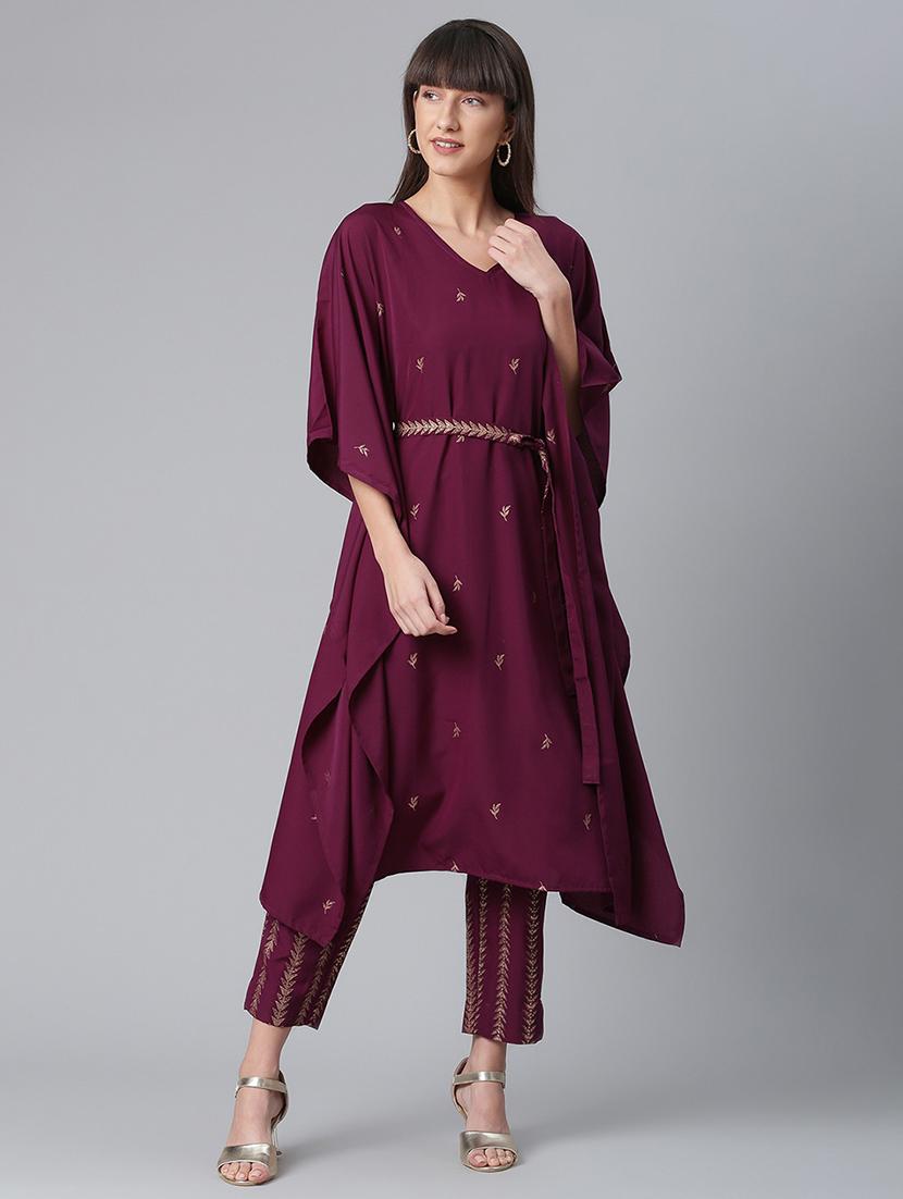 gold printed kaftan style kurta palazzo set - 18462863 - Zoom Image - 0