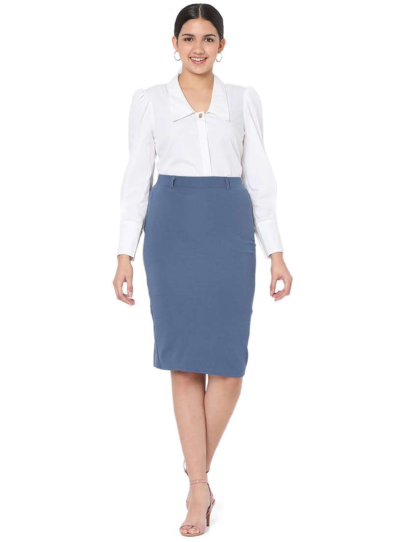 High Rise Solid Pencil Skirt