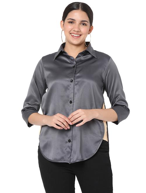curved hem solid shirt - 18463240 - Standard Image - 0