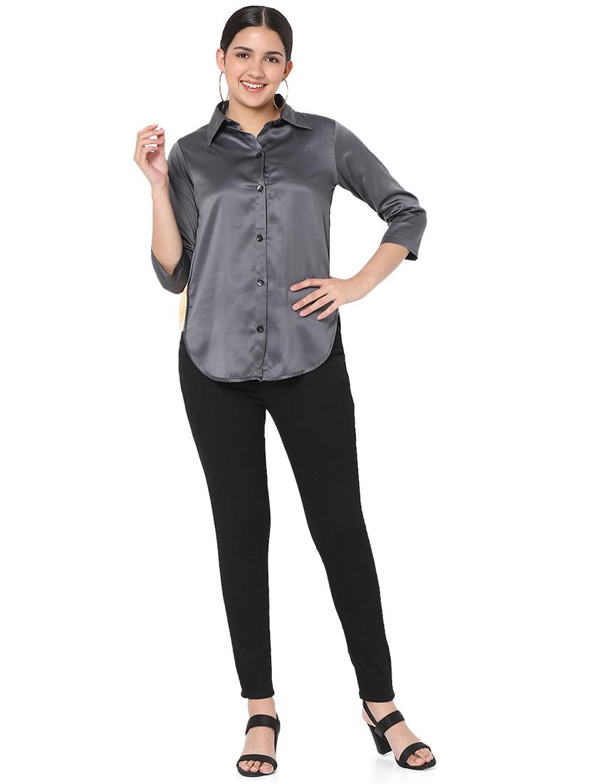 curved hem solid shirt - 18463240 - Standard Image - 3
