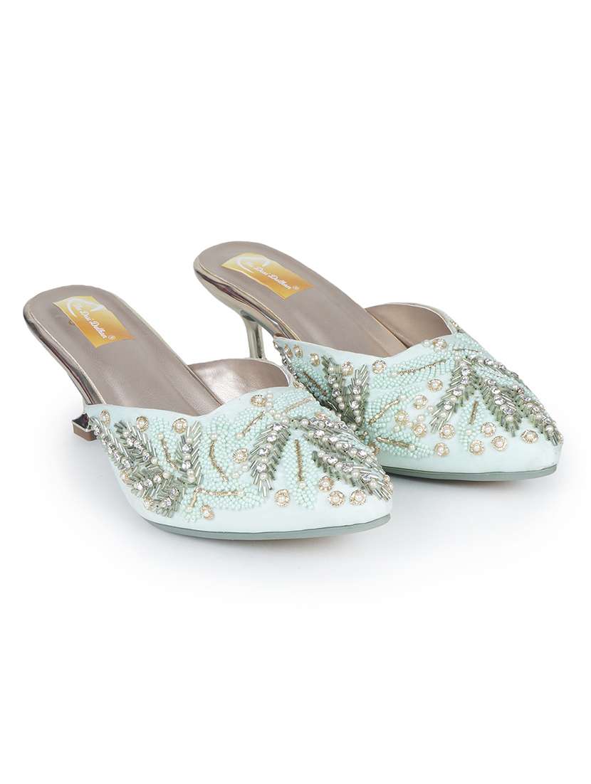 women light green & silver-toned embellished kitten heels - 18463368 - Zoom Image - 0