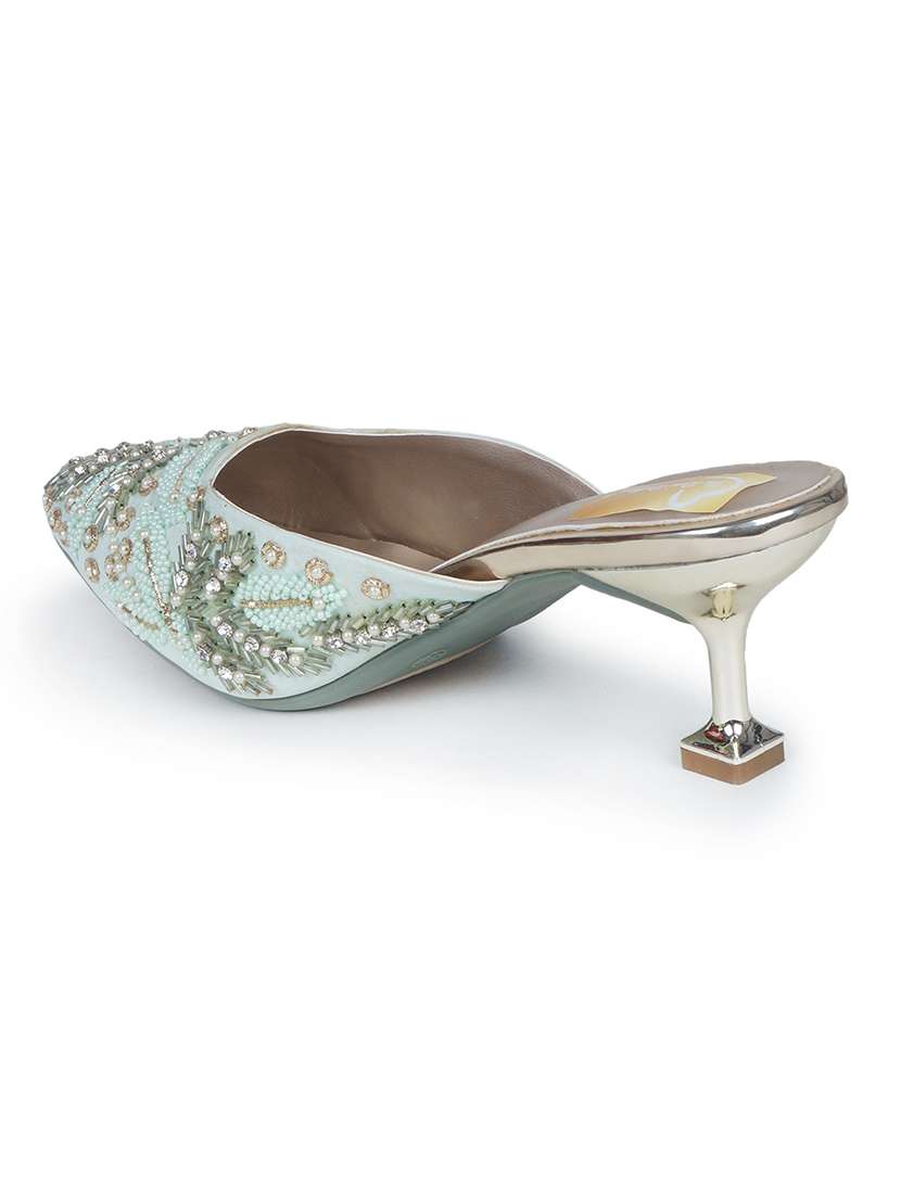 women light green & silver-toned embellished kitten heels - 18463368 - Standard Image - 3