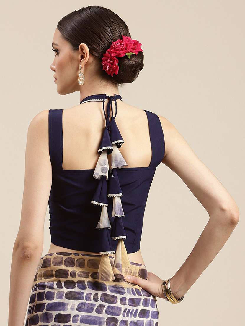 purple chanderi printed saree with blouse - 18463633 -  Standard Image - 3