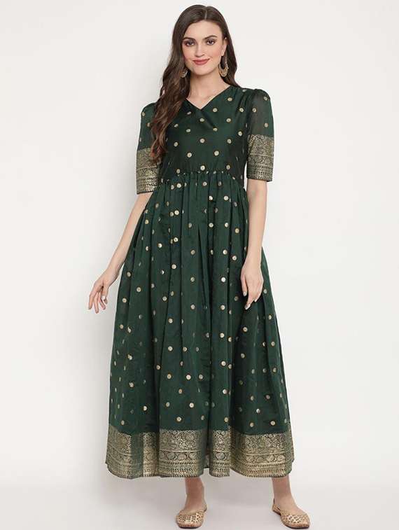 green chanderi flared kurta