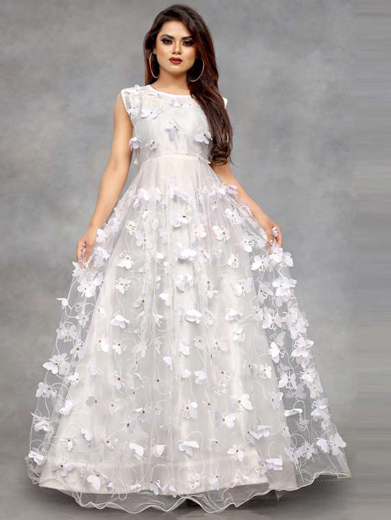 Buy online Applique Work Aline Net Gown from ethnic wear for Women by