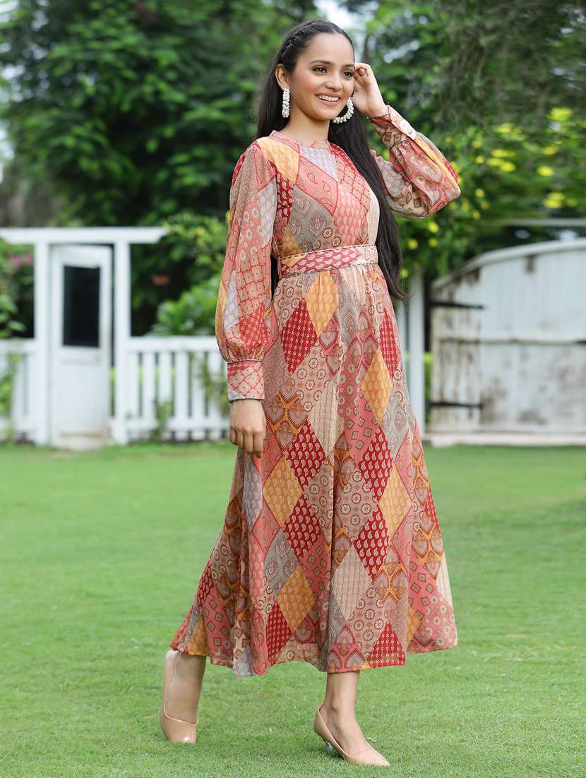 printed flared ethnic dress - 18465709 - Standard Image - 3