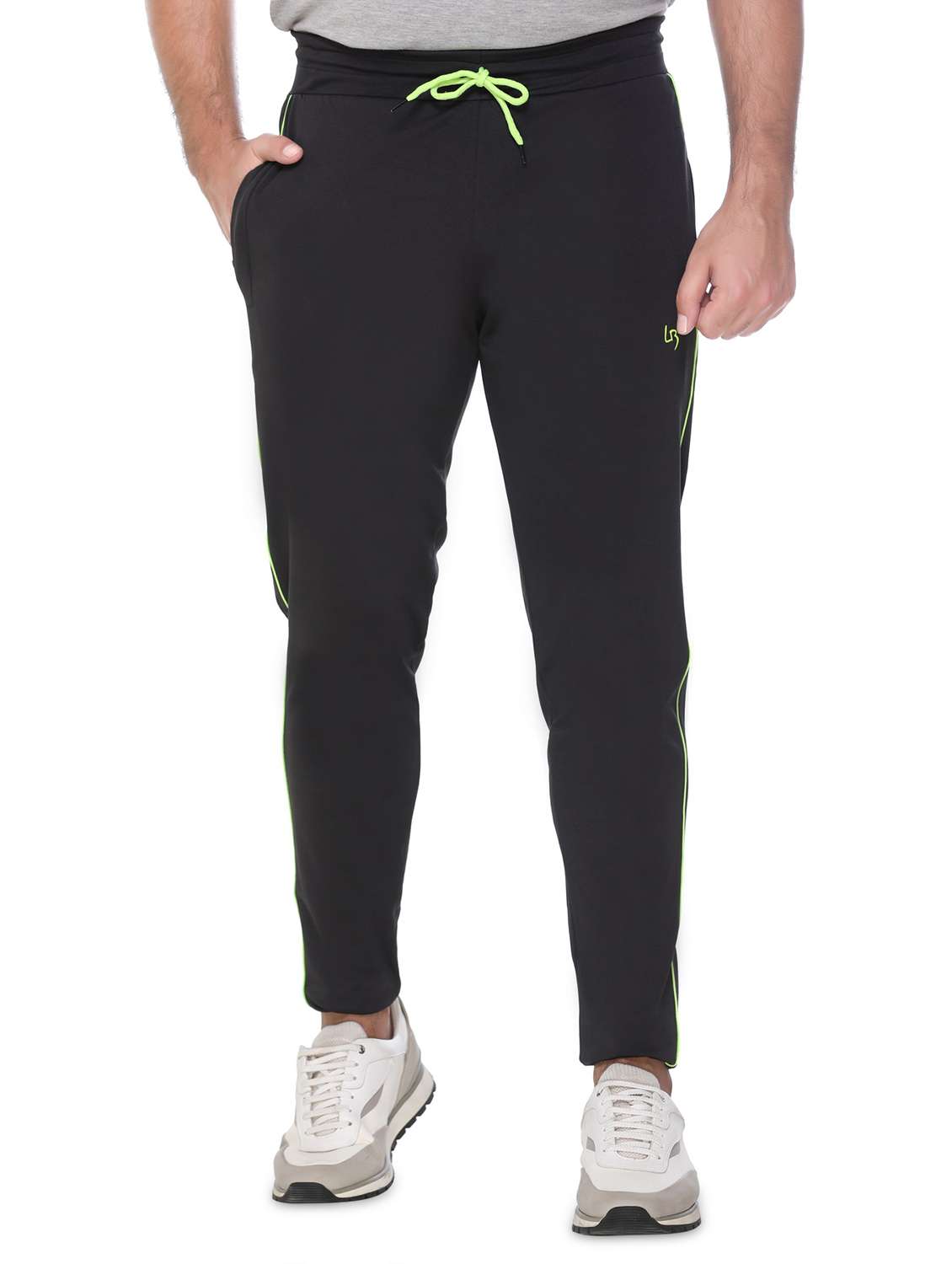 black solid full length track pant
