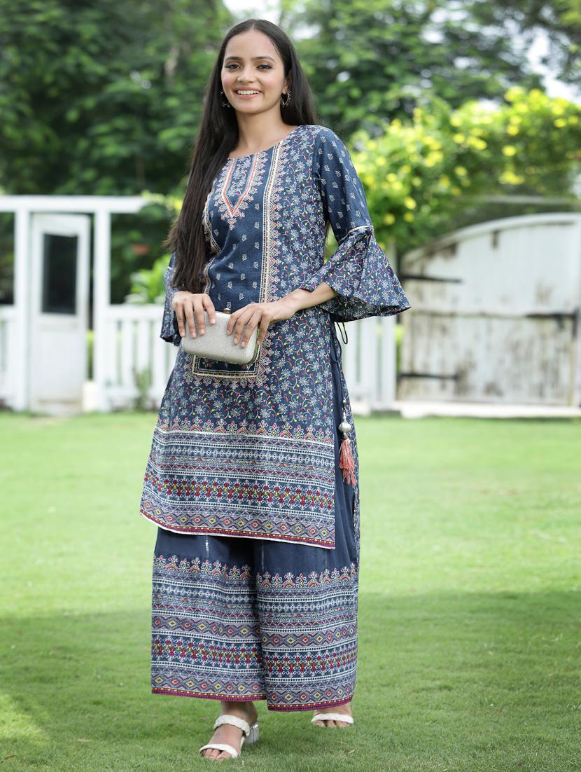 Buy Indigo Kurta Suit Sets for Women by Indie Picks Online | Ajio.com