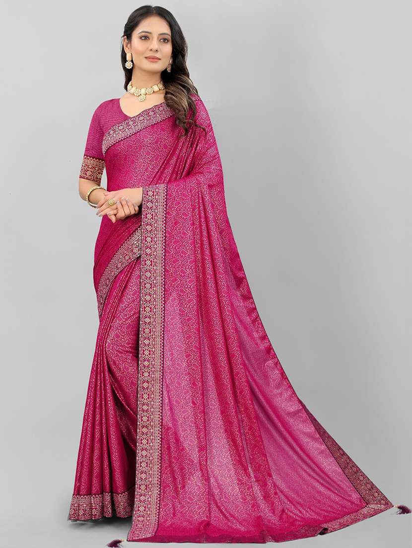 foil print lace work printed saree with blouse