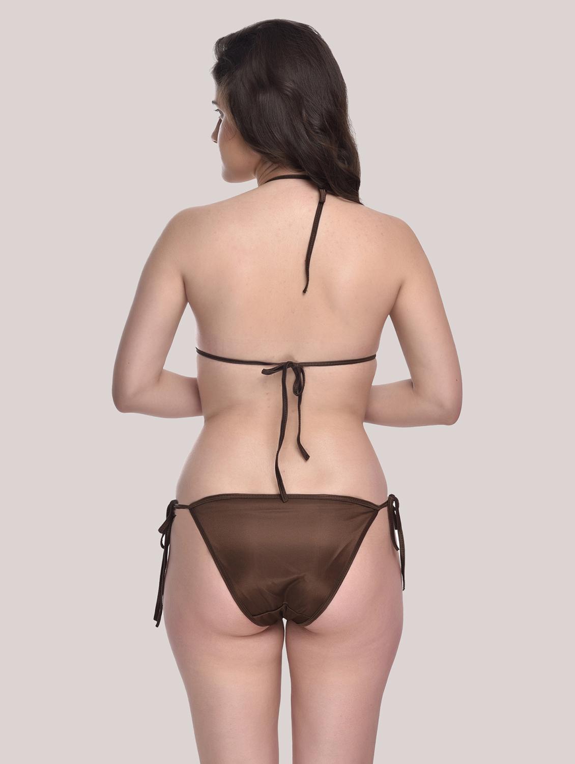 tie front solid robe with bra & panty set - 18466686 - Standard Image - 5