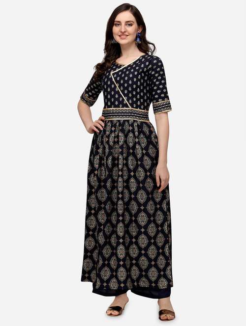 navy blue kurta palazzo set - 18467338 - Standard Image - 0
