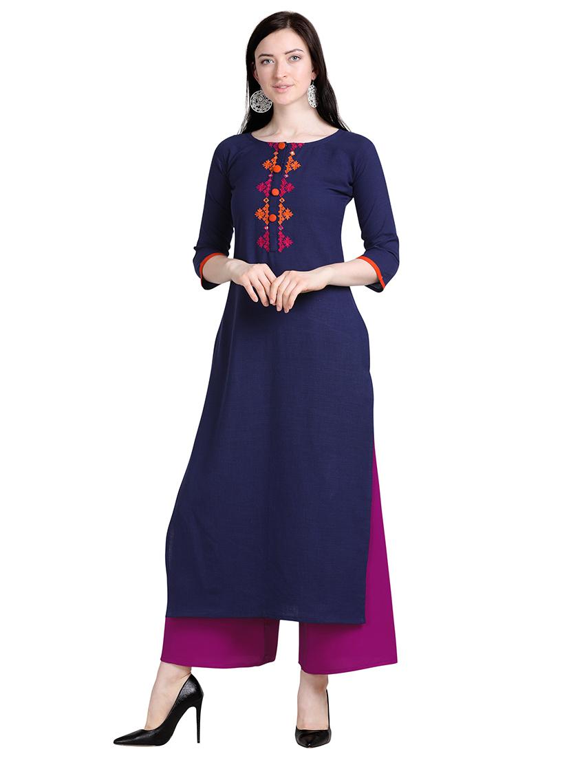 embroidered straight kurta - 18467541 -  Zoom Image - 0