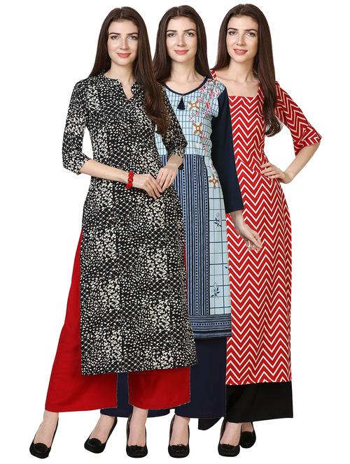 set of 3 pcs printed combo kurta - 18467568 -  Standard Image - 0