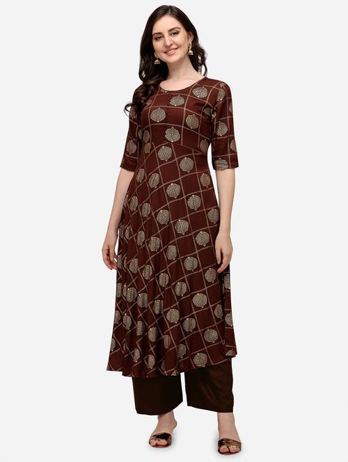 foil printed flared kurta - 18467592 -  Standard Image - 0