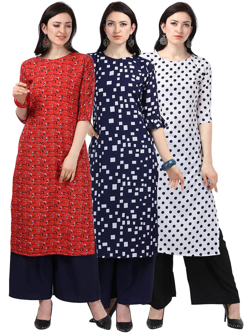 set of 3 pcs printed combo kurta - 18467611 -  Zoom Image - 0