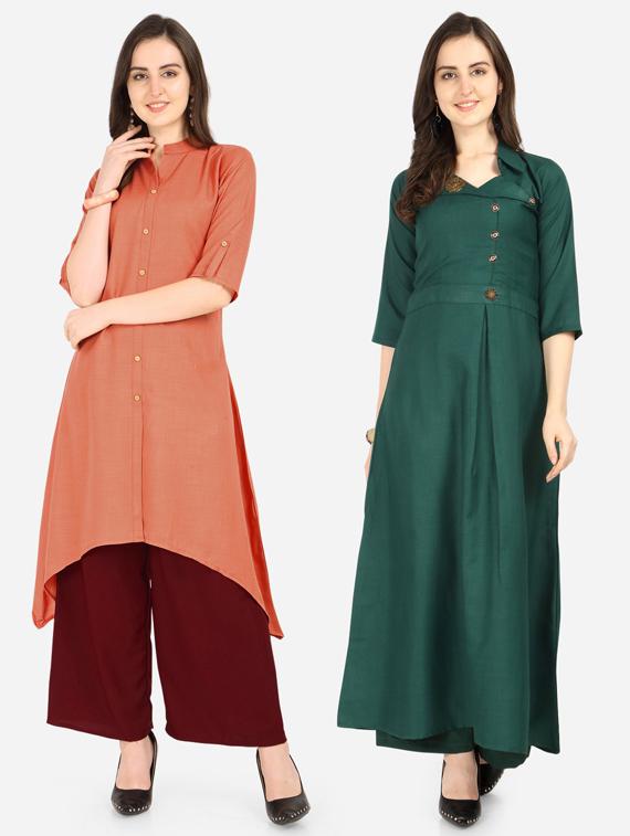 set of 2 pcs solid combo kurta - 18467636 - Zoom Image - 0