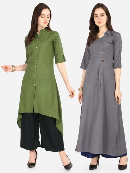 set of 2 pcs solid combo kurta - 18467645 - Standard Image - 0