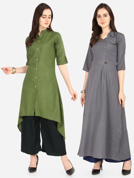 set of 2 pcs solid combo kurta - 18467645 - Zoom Image - 0