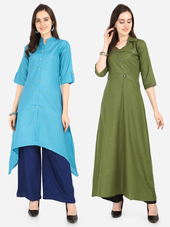 set of 2 pcs solid combo kurta - 18467647 - Zoom Image - 0