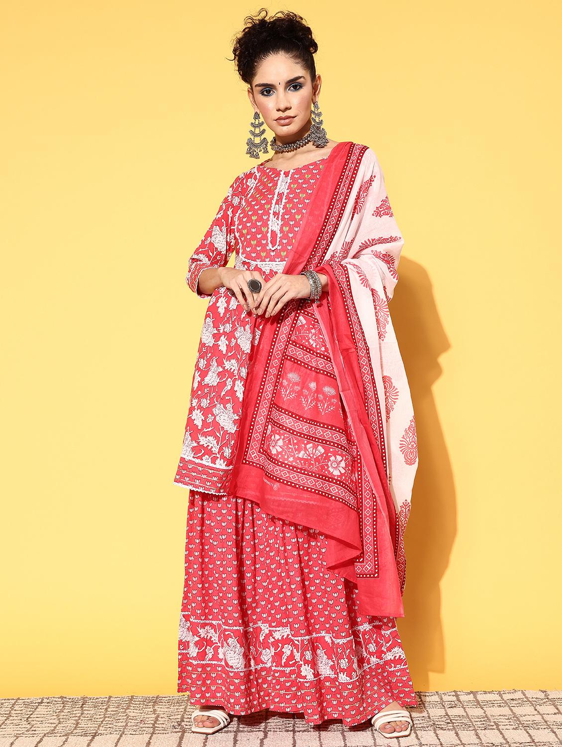 floral printed kurta sharara with dupatta
