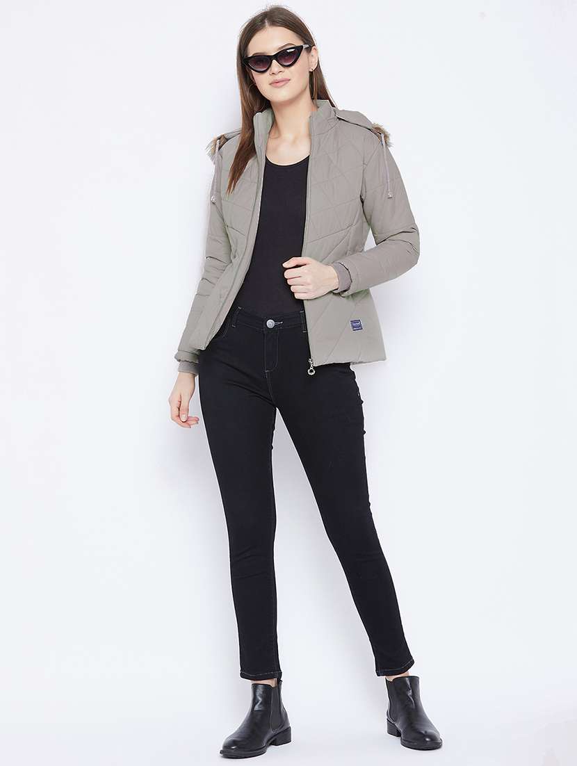 grey solid quilted jacket - 18468690 -  Standard Image - 3