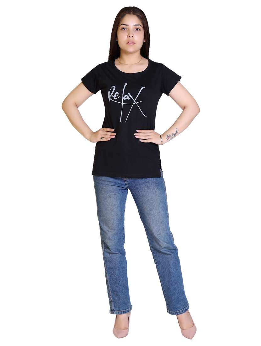 women's chest print round neck t-shirt - 18469008 - Standard Image - 3