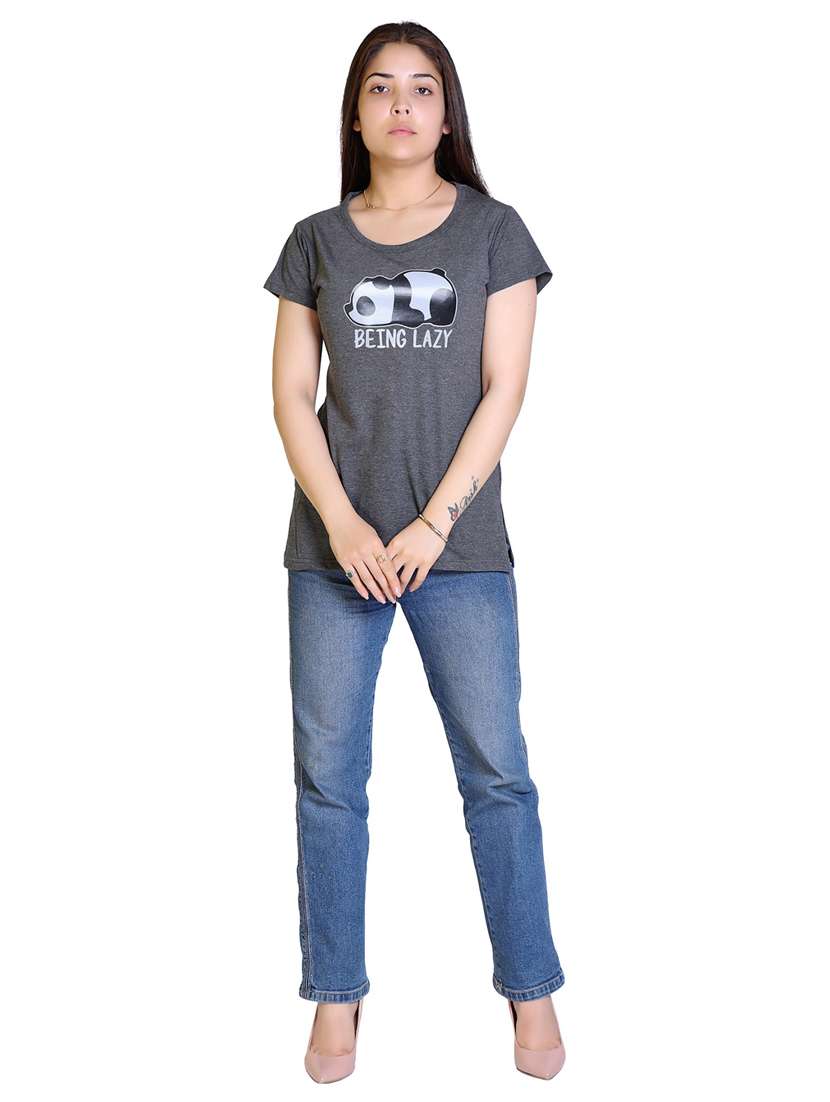 women's chest print round neck t-shirt - 18469012 -  Standard Image - 3