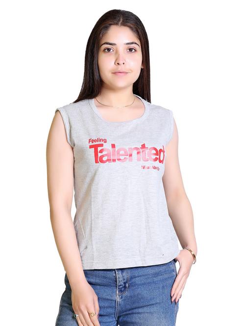 women's chest print round neck t-shirt - 18469042 - Standard Image - 0