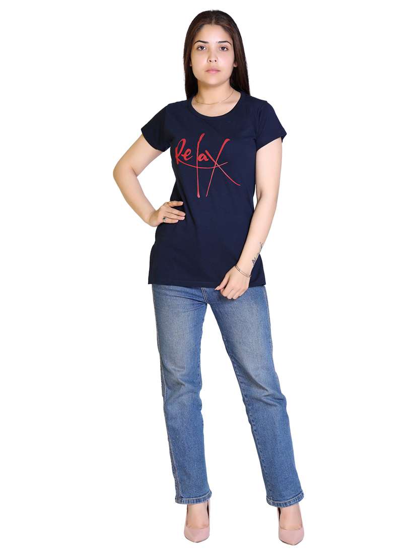 women's chest print round neck t-shirt - 18469056 -  Standard Image - 3