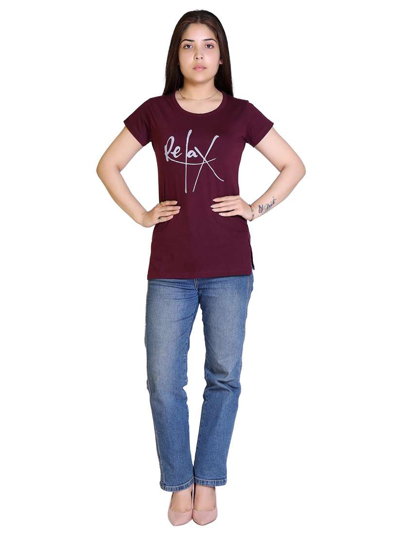 women's chest print round neck t-shirt - 18469057 - Standard Image - 3