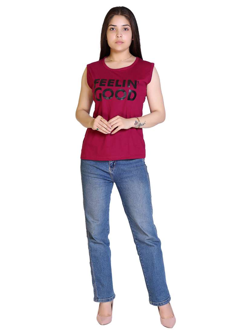 women's chest print round neck t-shirt - 18469074 - Standard Image - 3