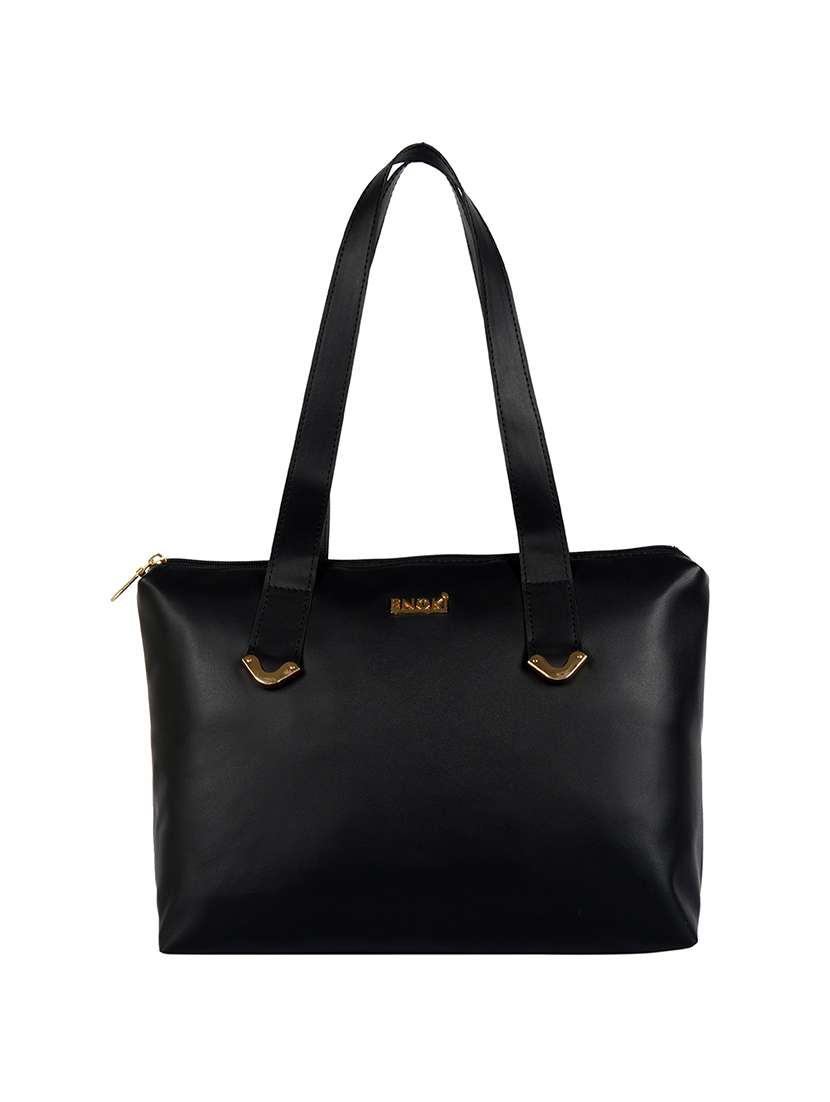 black solid regular handbag