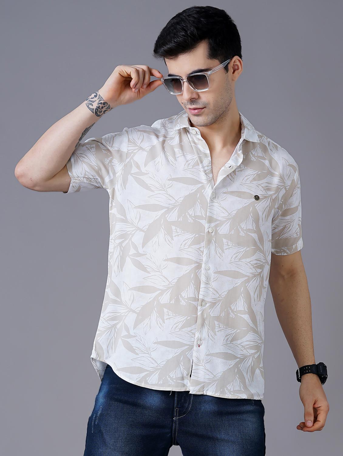 cream printed casual shirt - 18469818 - Zoom Image - 0