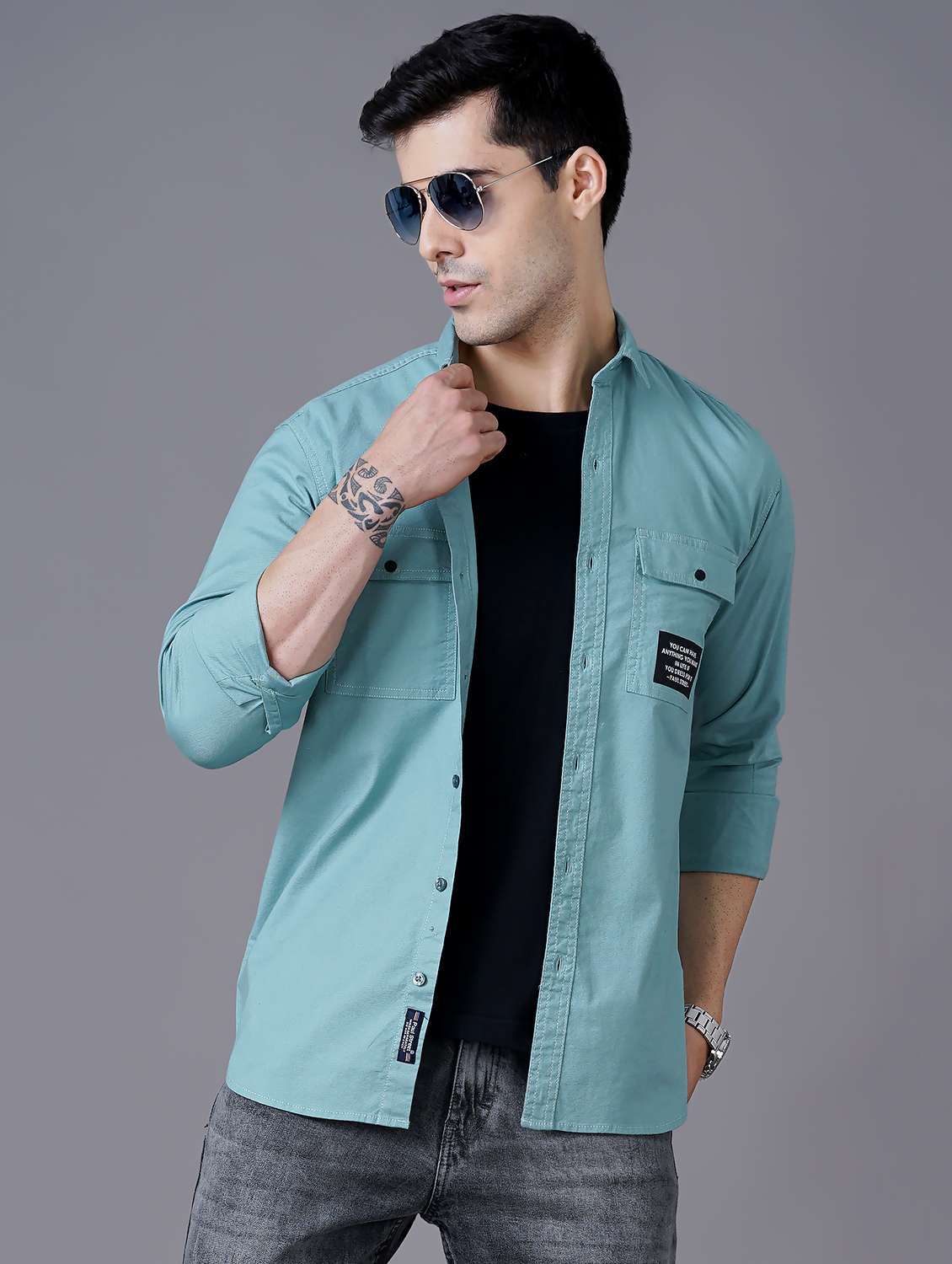 sea green solid casual shirt - 18469822 -  Standard Image - 3