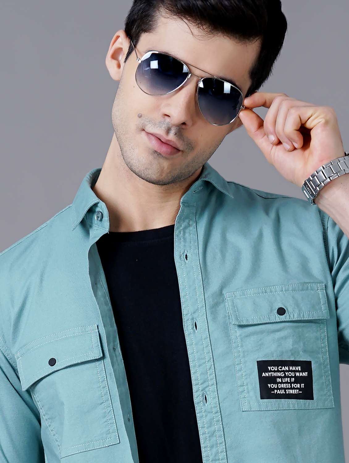 sea green solid casual shirt - 18469822 -  Standard Image - 5