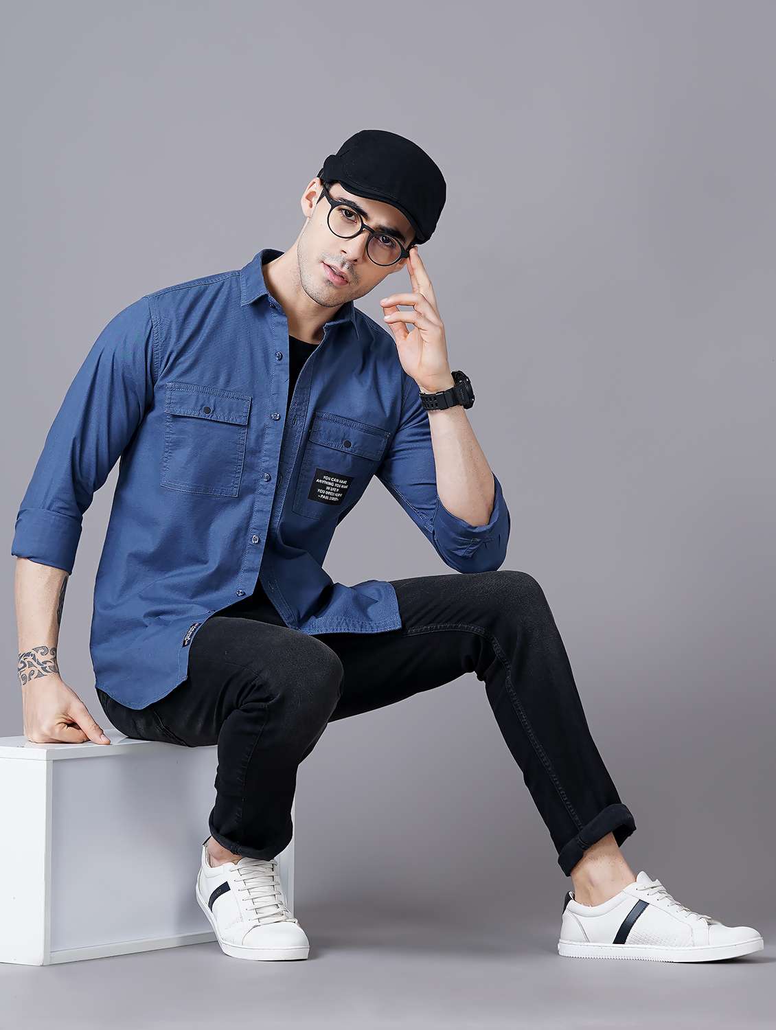 blue solid casual shirt - 18469823 -  Standard Image - 3