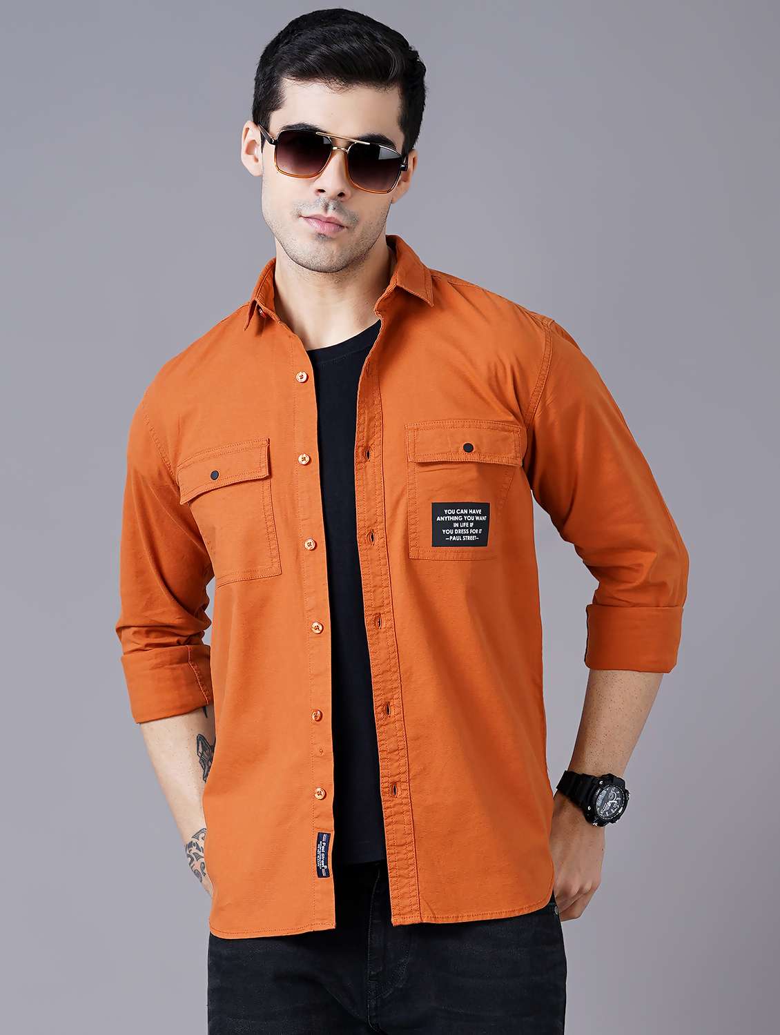 orange solid casual shirt - 18469825 - Zoom Image - 0